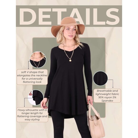 Women's Rayon Spandex Tunic Top Plus Size Casual Dressy with Floral Prints - Picture 6 of 6